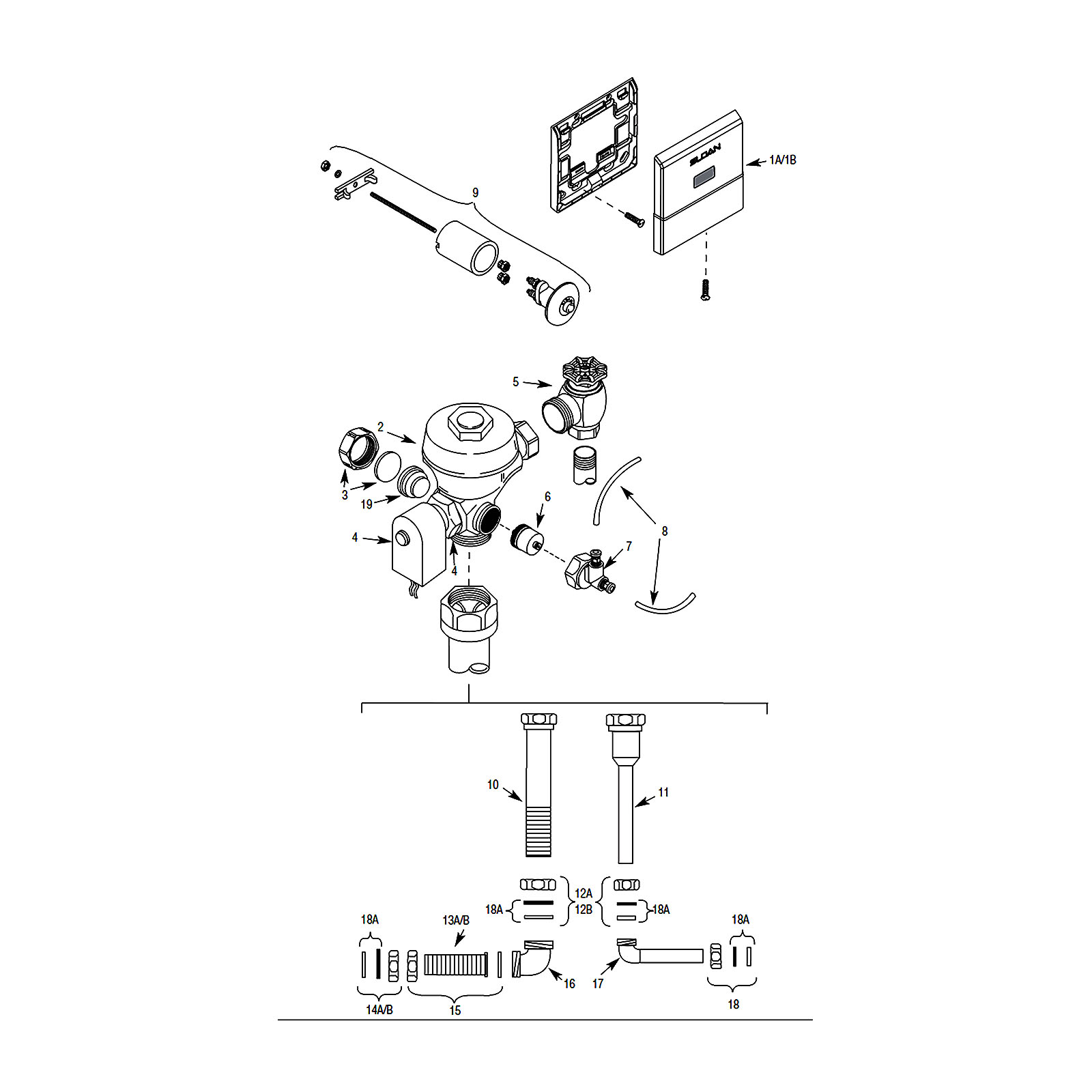 Line Drawing for Royal® ES-S TMO Concealed Flushometer