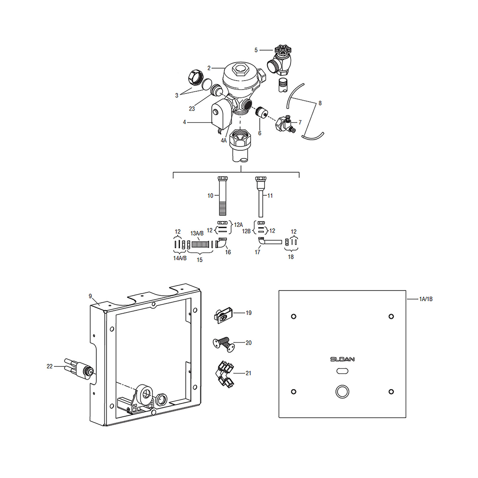 Line Drawing for Royal® ES-S TMO with SWB Concealed Flushometer