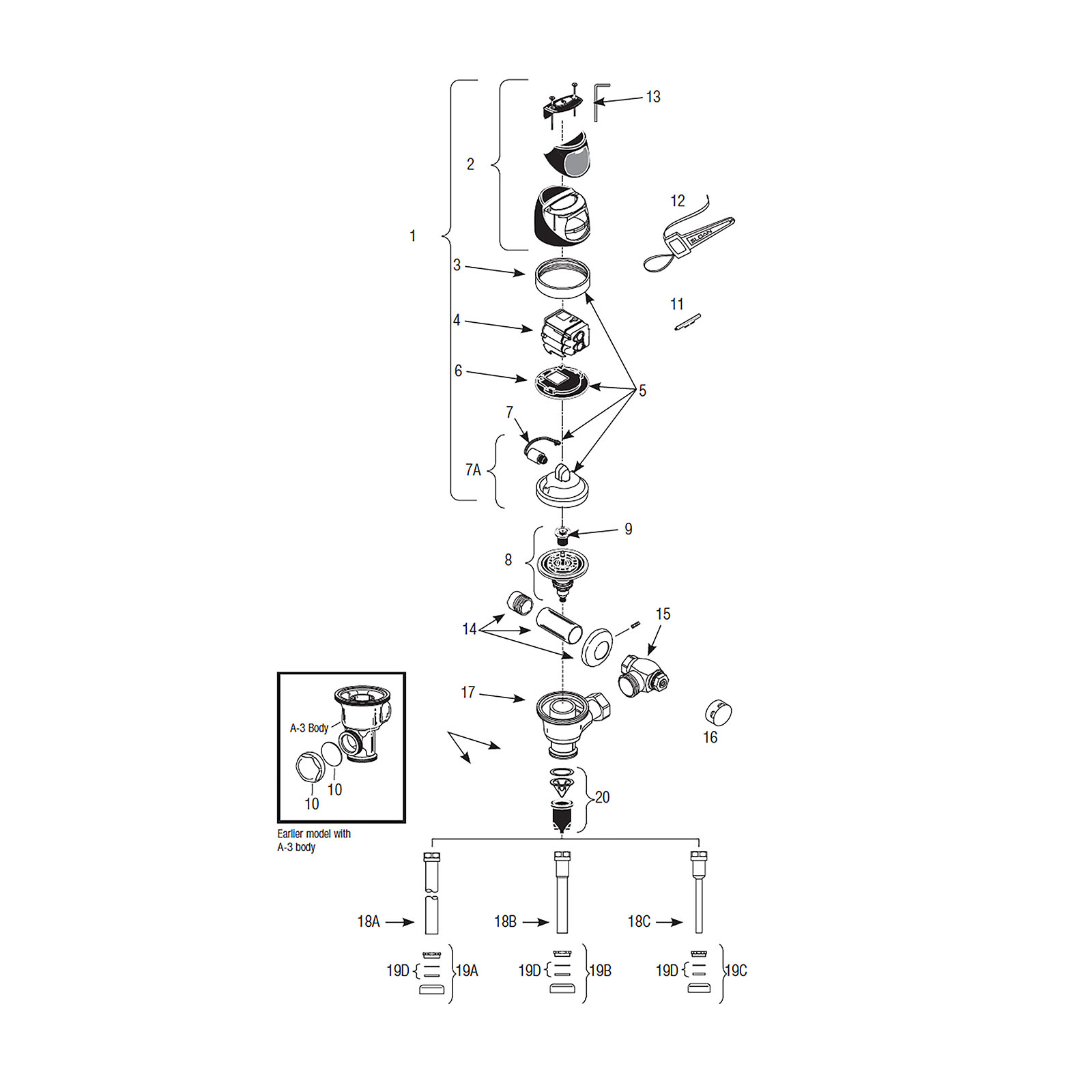 Line Drawing for Sloan Optima Plus® Flushometer