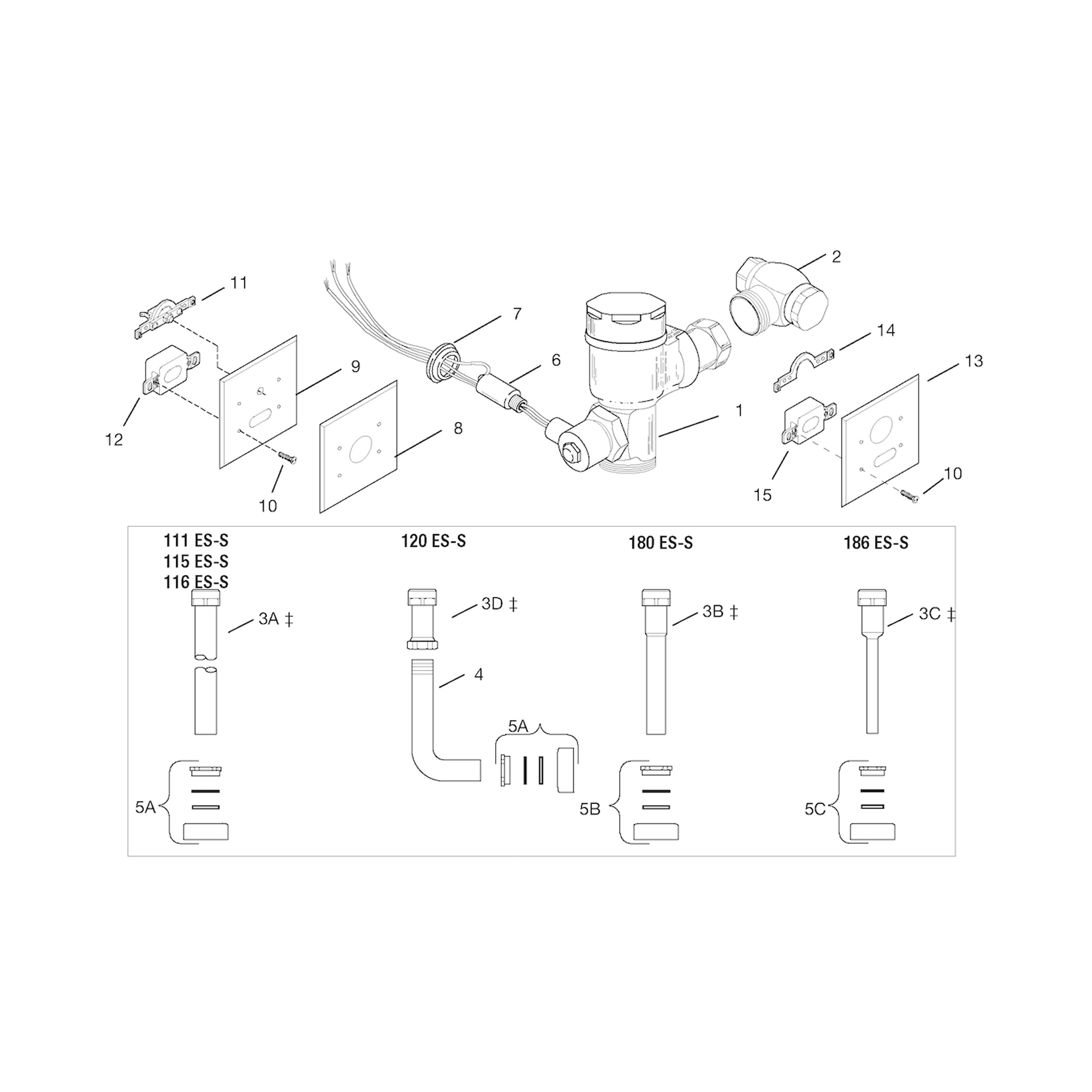 Line Drawing for Crown® ESS Flushometer