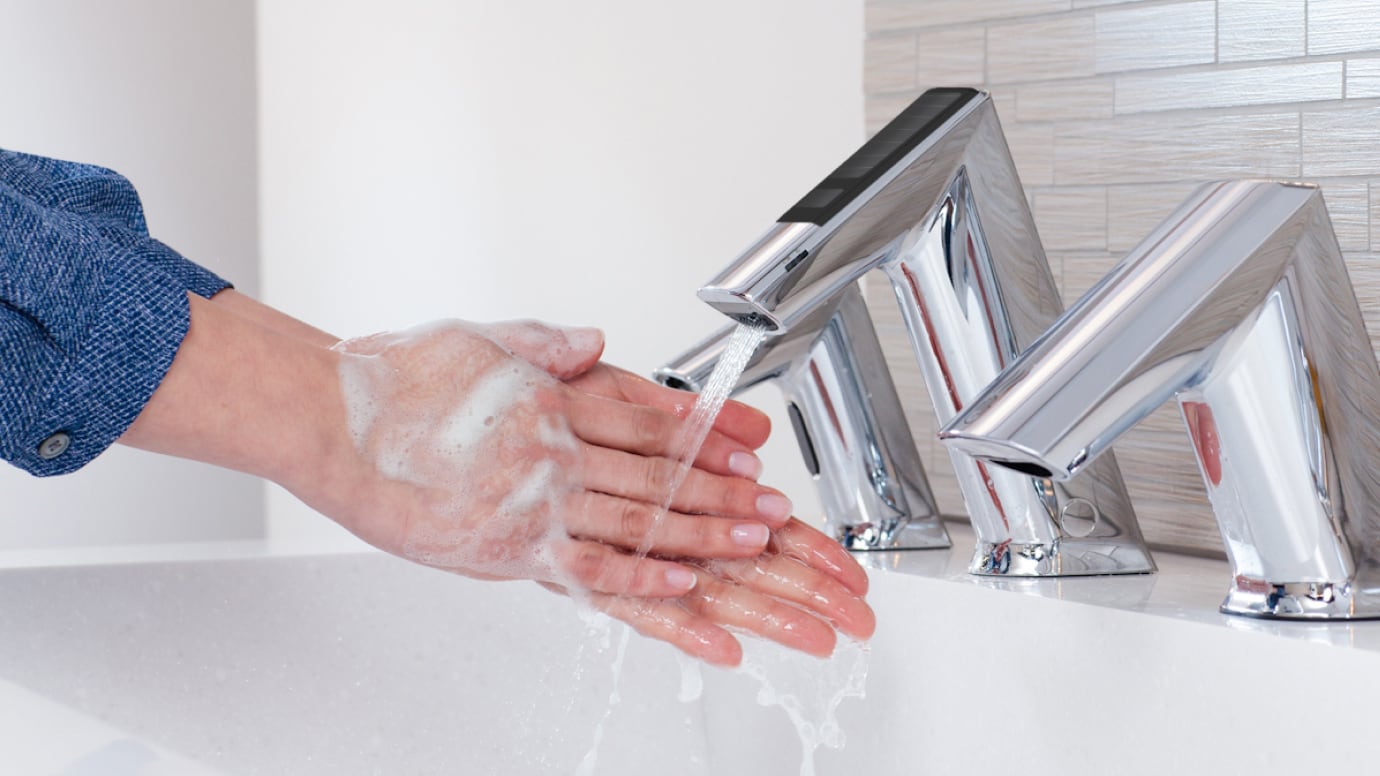 Up close photo of hands washing
